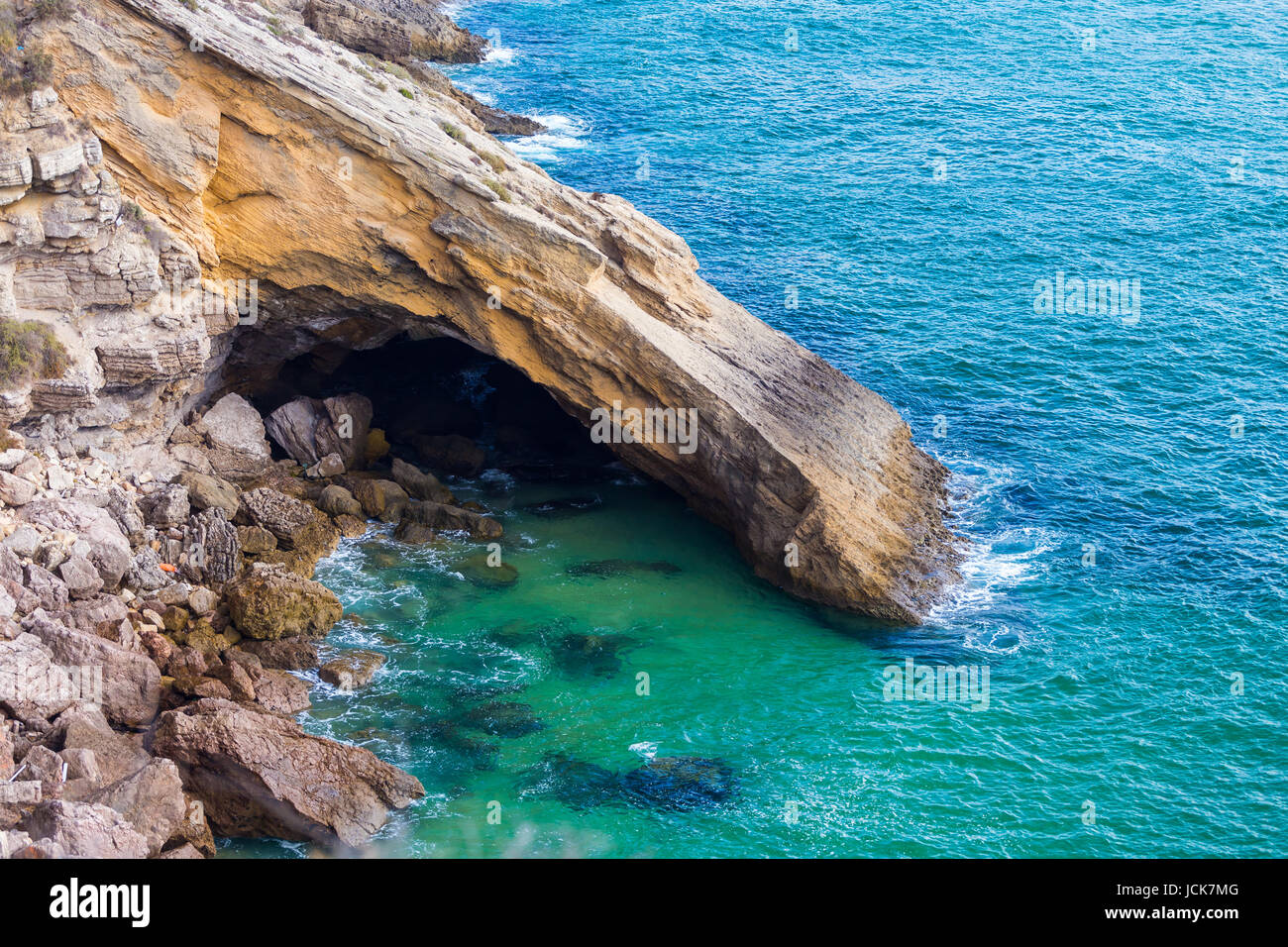 The monumental cliffs at coast near Sagres point in Algarve, Portugal Stock Photo