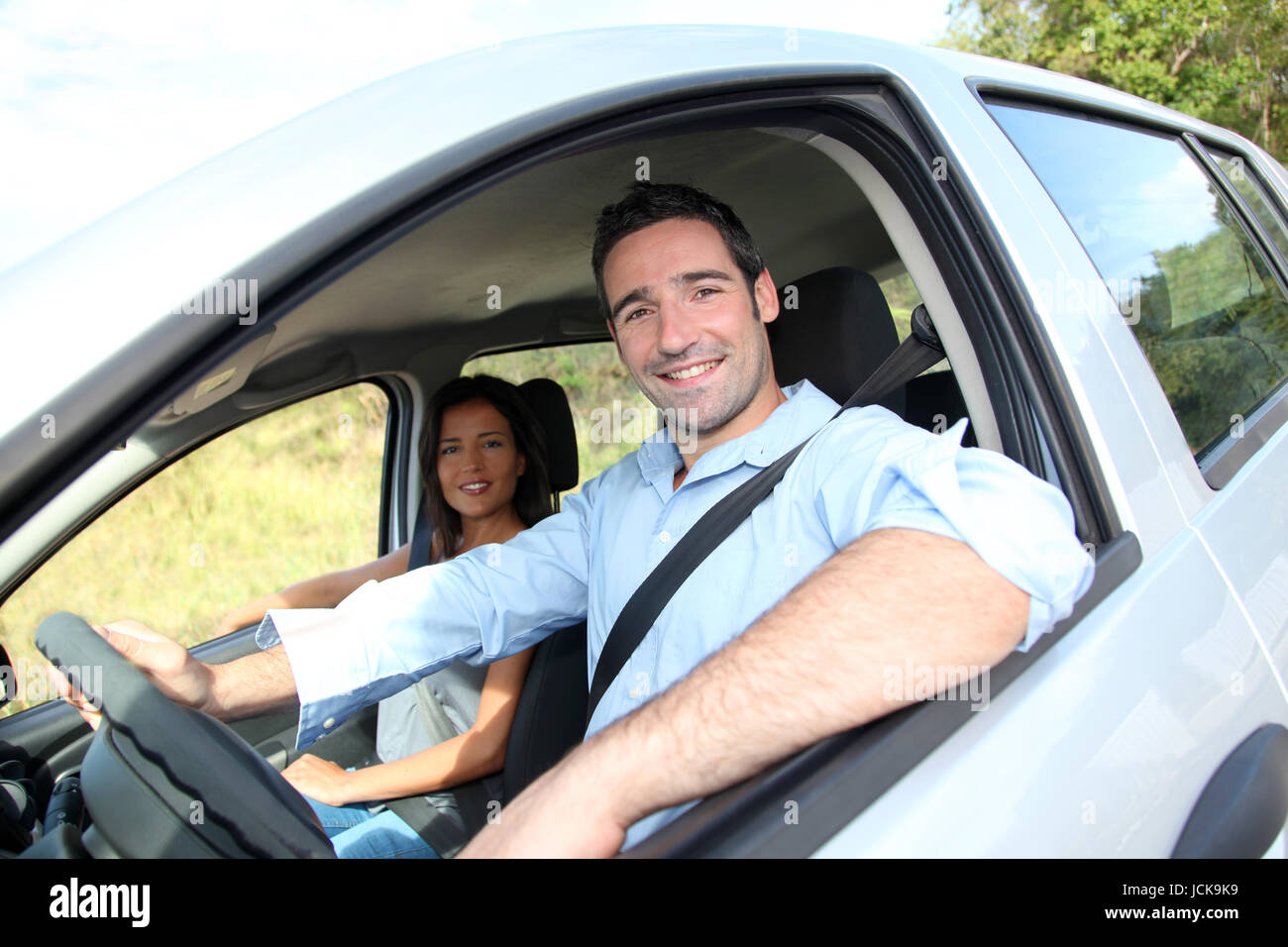 Couple inside car woman riding hi-res stock photography and images - Alamy