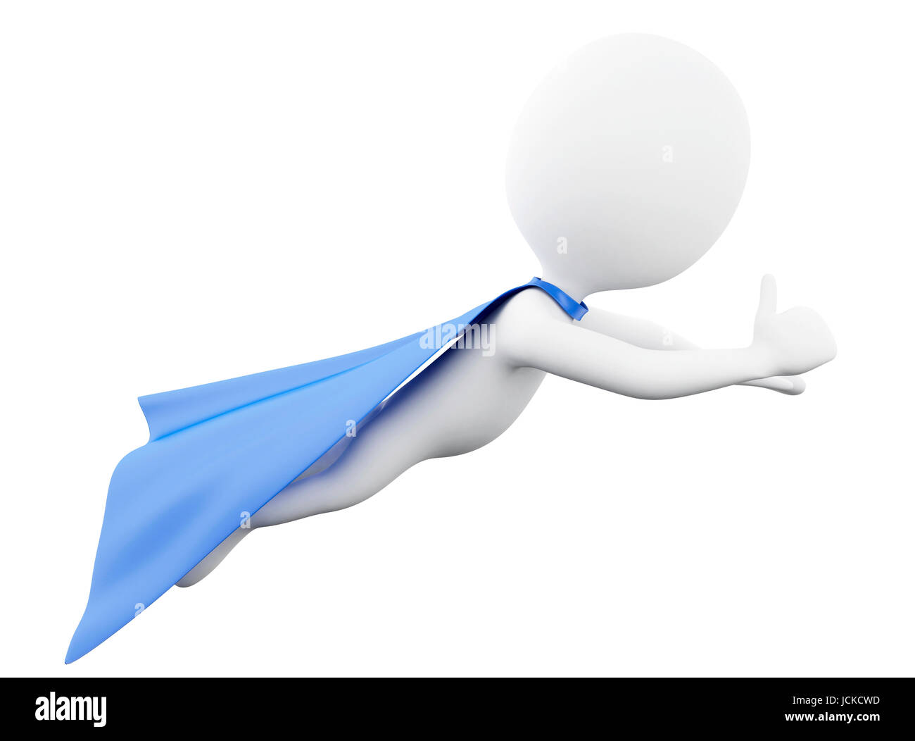 3d renderer image. Super hero with blue cape. Isolated white background. Stock Photo