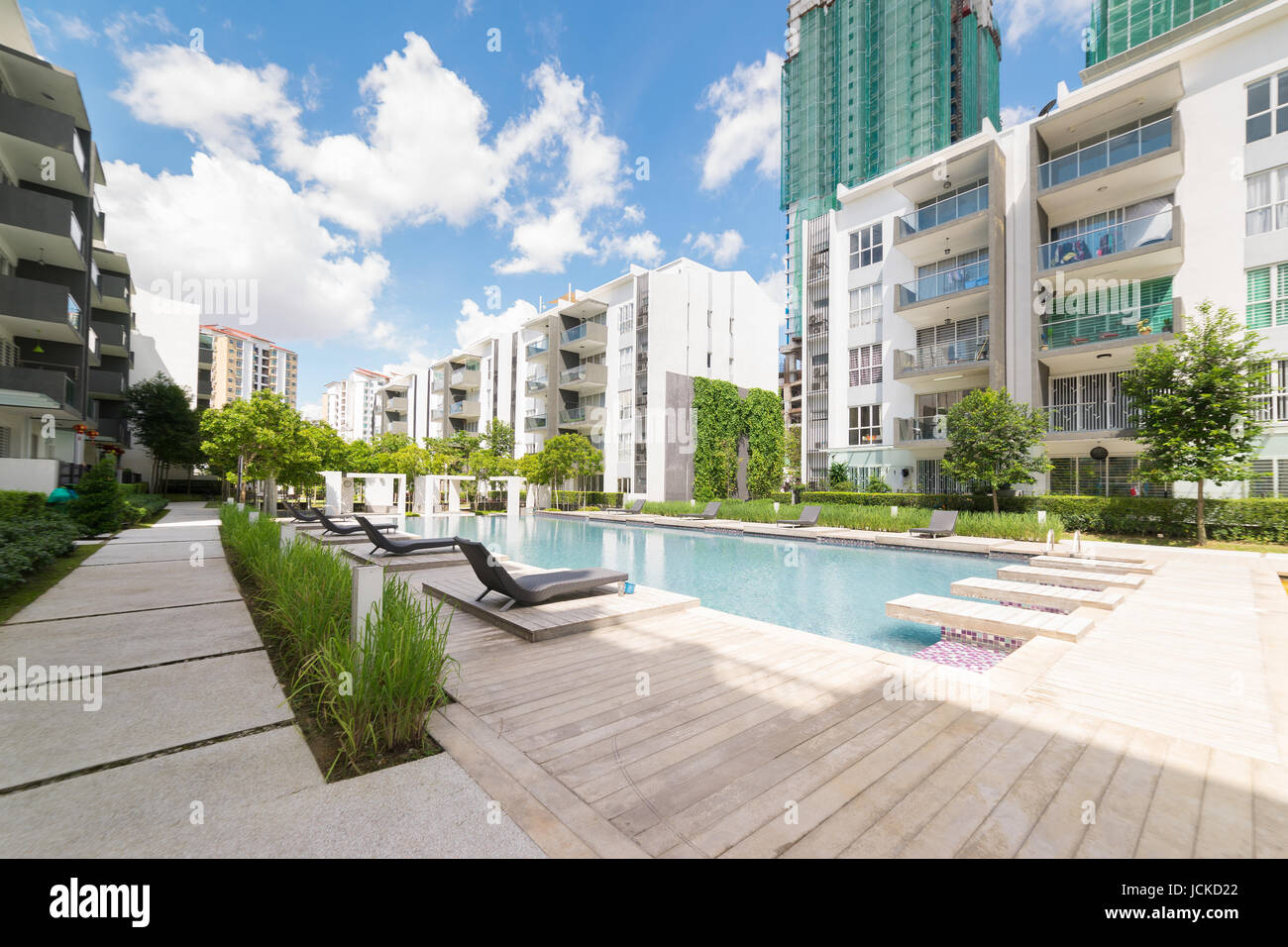 Modern residential buildings with outdoor facilities, Facade of new low-energy houses Stock Photo