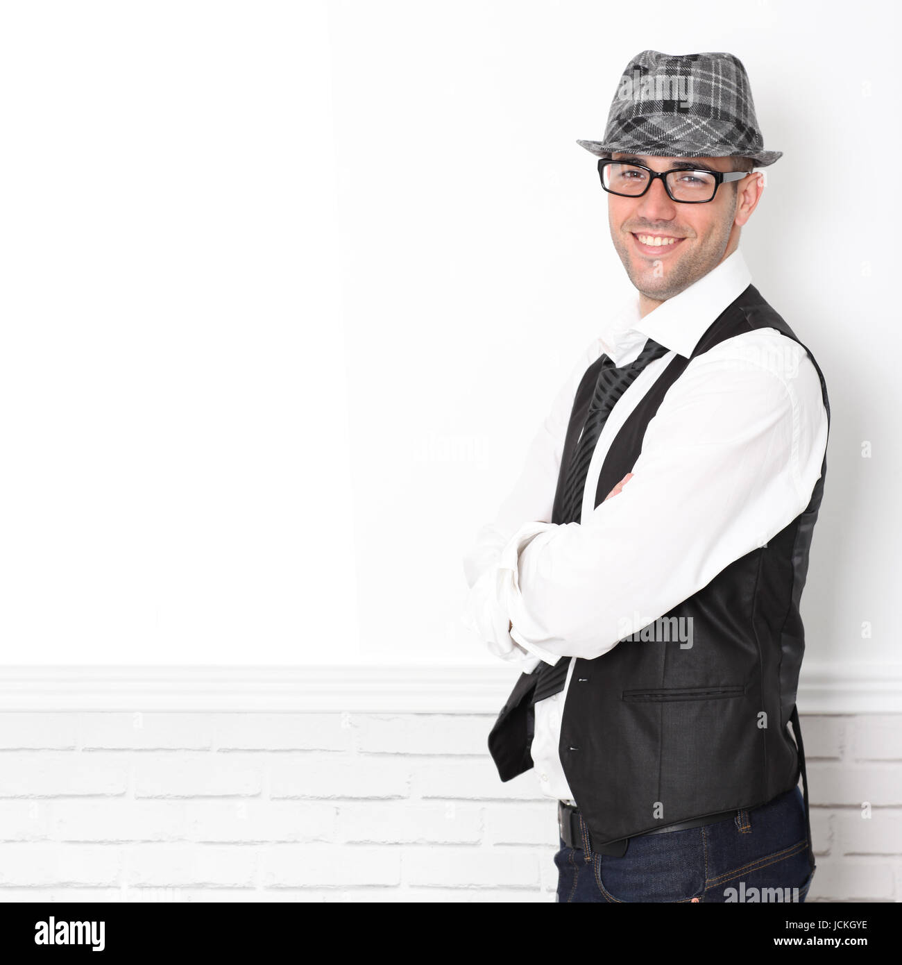 Trendy guy wearing black and white Stock Photo - Alamy