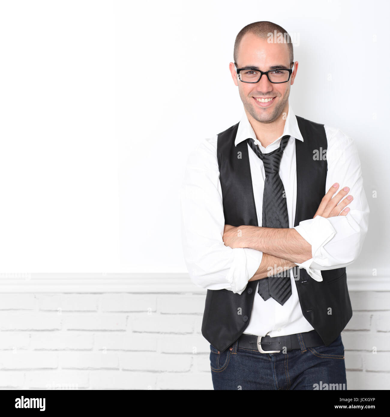 Trendy guy wearing black and white Stock Photo - Alamy