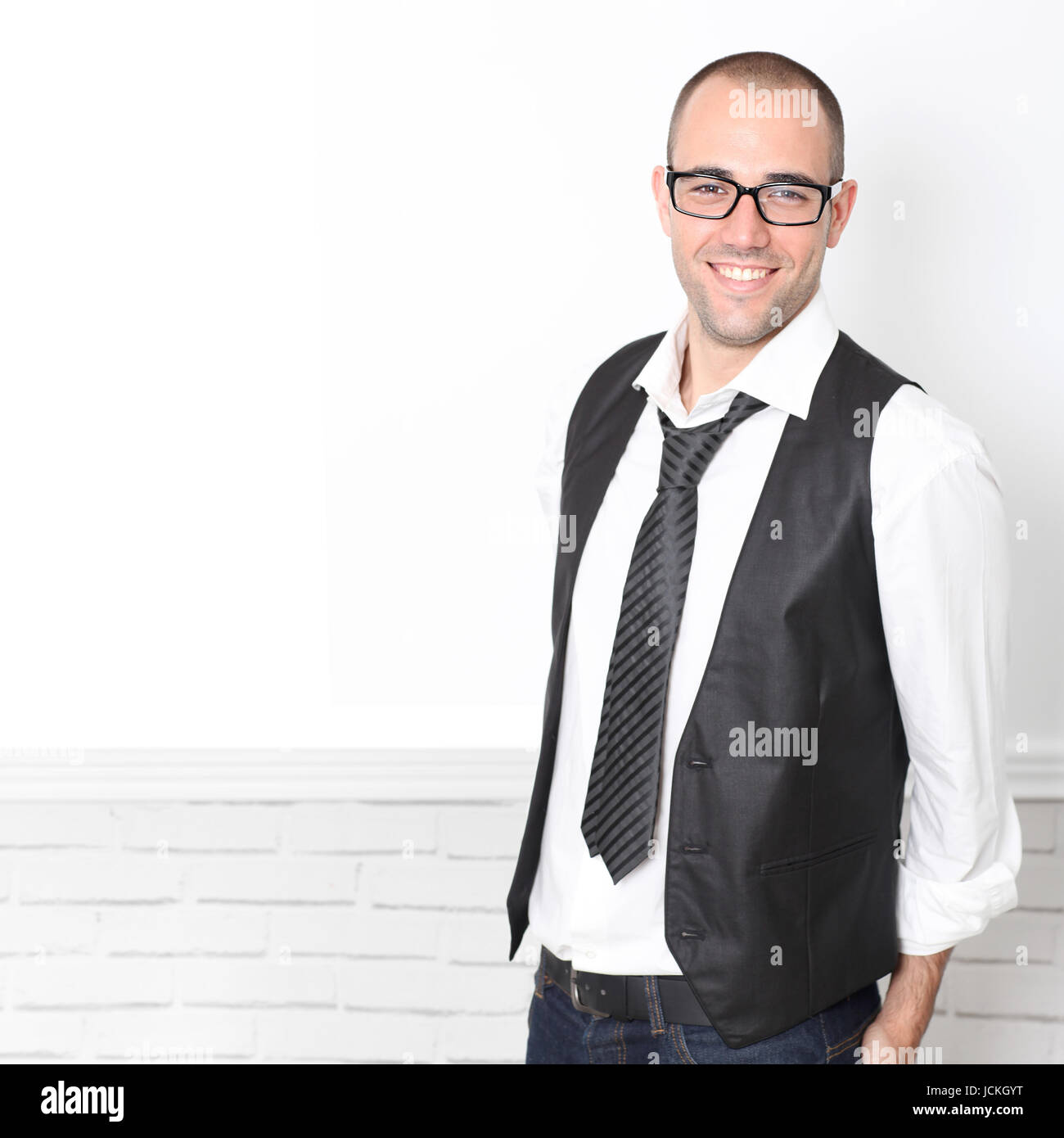 Trendy guy wearing black and white Stock Photo - Alamy