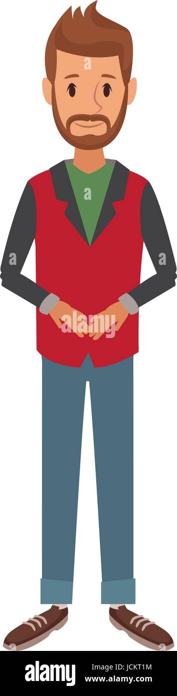 bearded man standing dressed in red and gray jacket Stock Vector Image ...