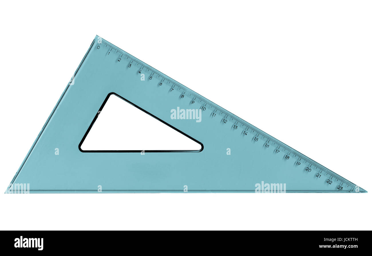 Set square triangle used in engineering and technical drawing - cool cyanotype Stock Photo