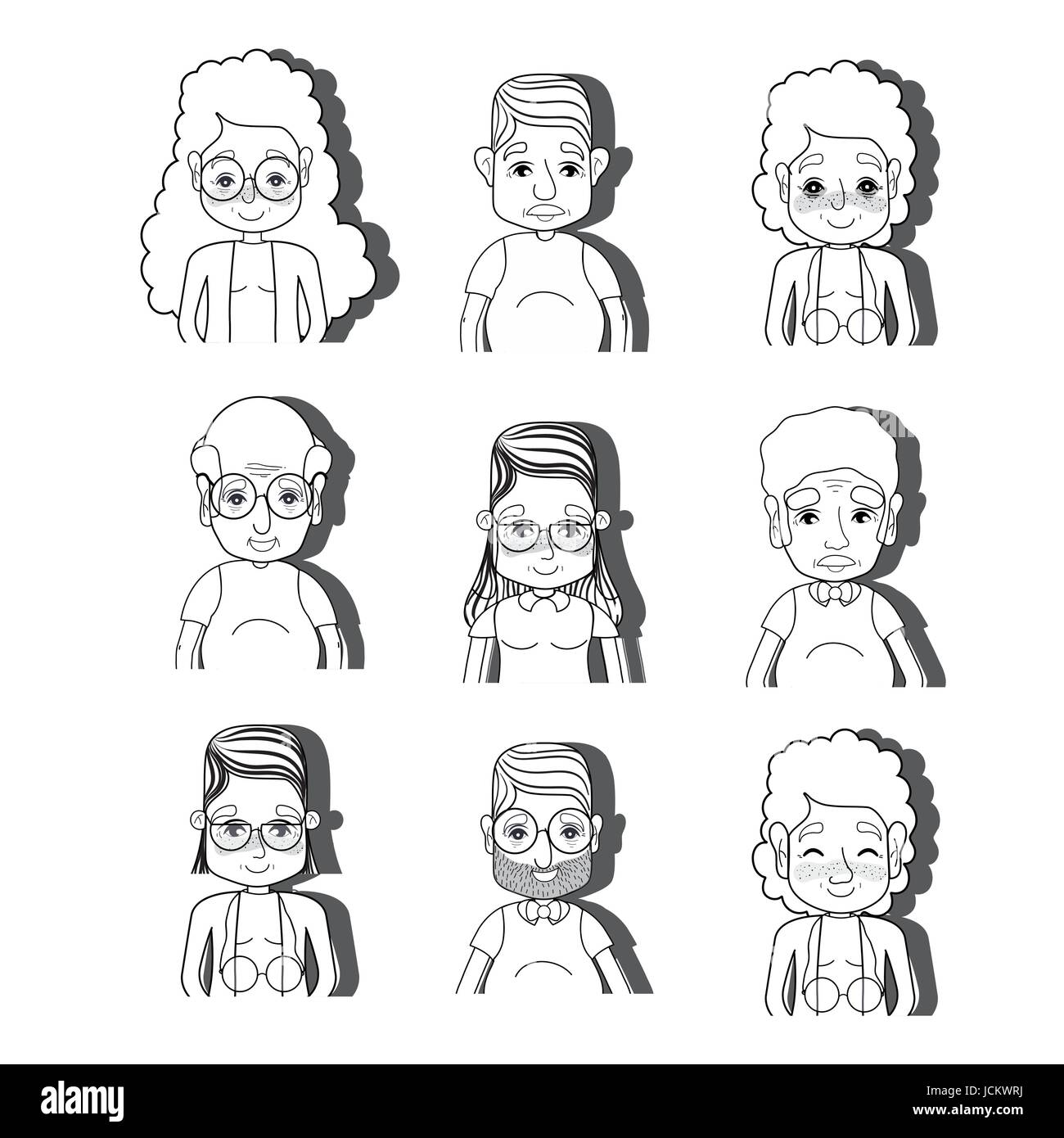 set of old people couple concept Stock Vector