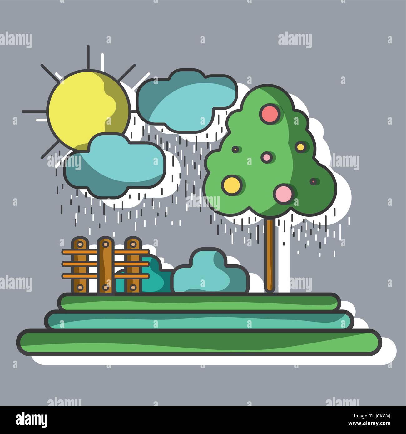 counds raining with tree and grid wool Stock Vector Image & Art - Alamy