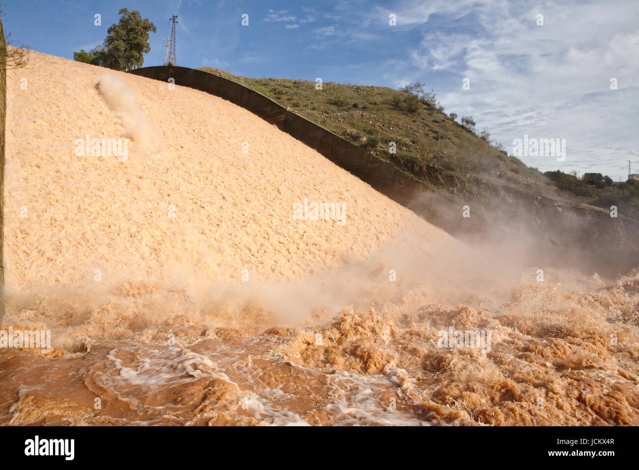 Panoramic view of the dam of Guadalen at full capacity, in the province of Jaen, Spain Stock Photo