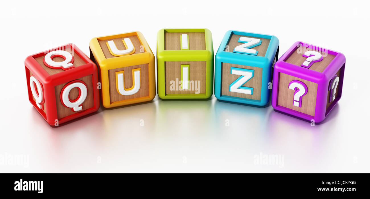 Quiz cubes isolated on white background. 3D illustration. Stock Photo