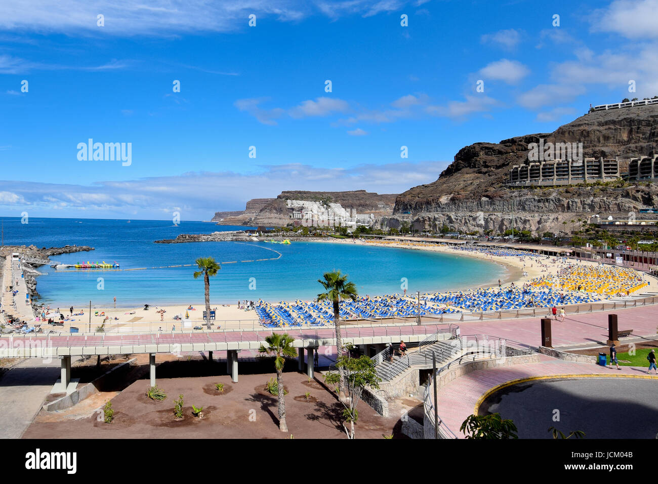 GRAN CANARIA, SPAIN- March 24, 2017:  Playa de Amadores is a popular artificial sand beach in the south-west of the island of Gran Canaria Stock Photo