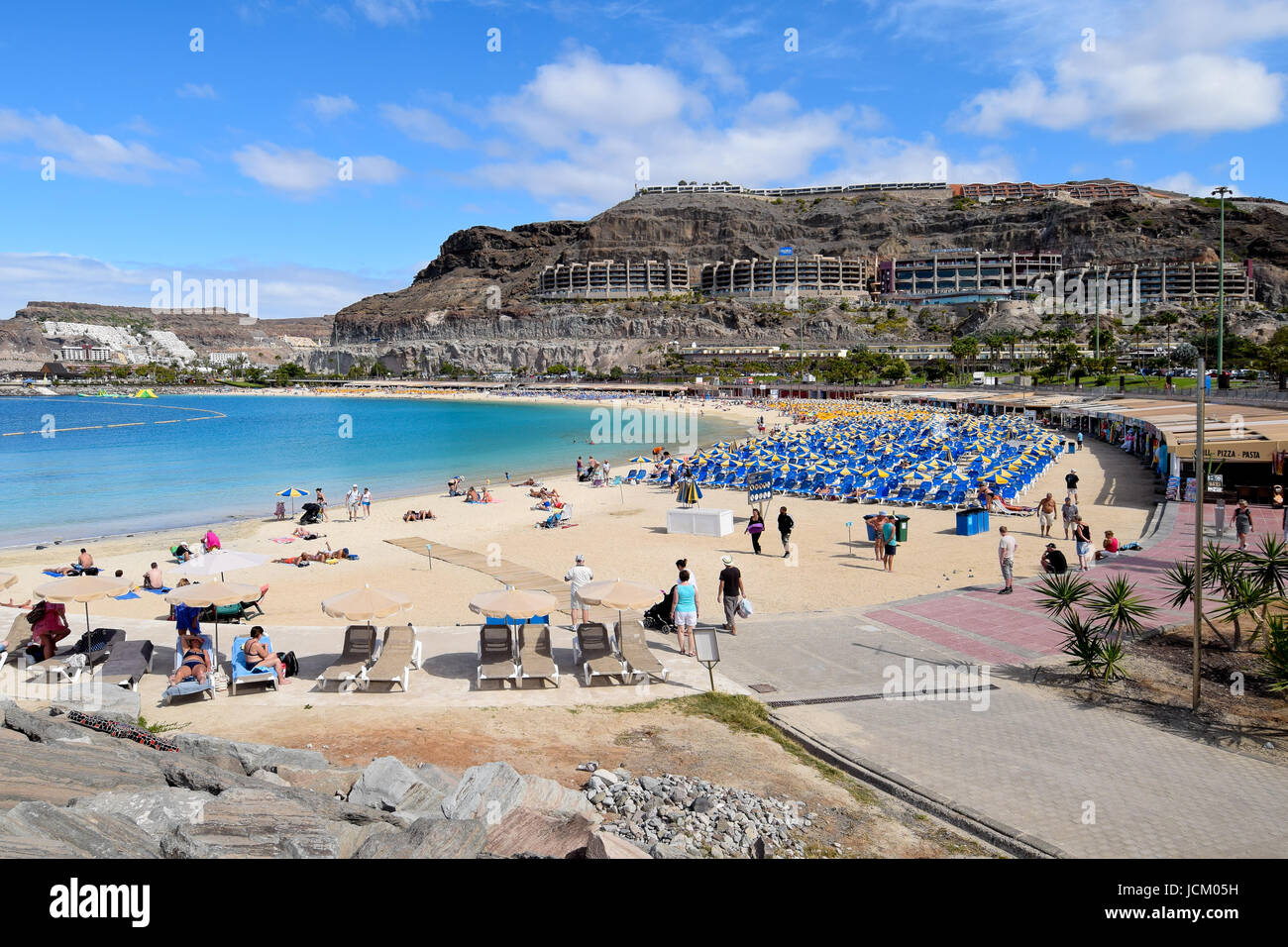 GRAN CANARIA, SPAIN- March 24, 2017:  Playa de Amadores is a popular artificial sand beach in the south-west of the island of Gran Canaria Stock Photo