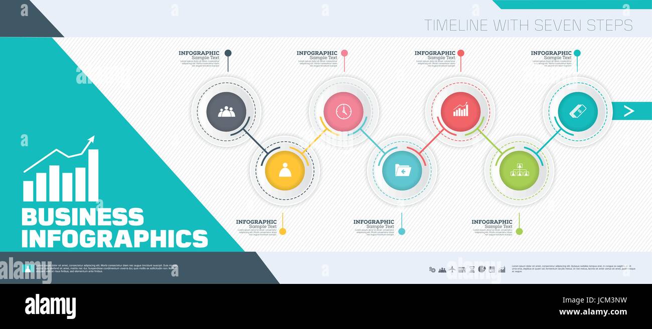 Infographic business template design.Timeline with seven steps. Vector illustrating. Stock Vector
