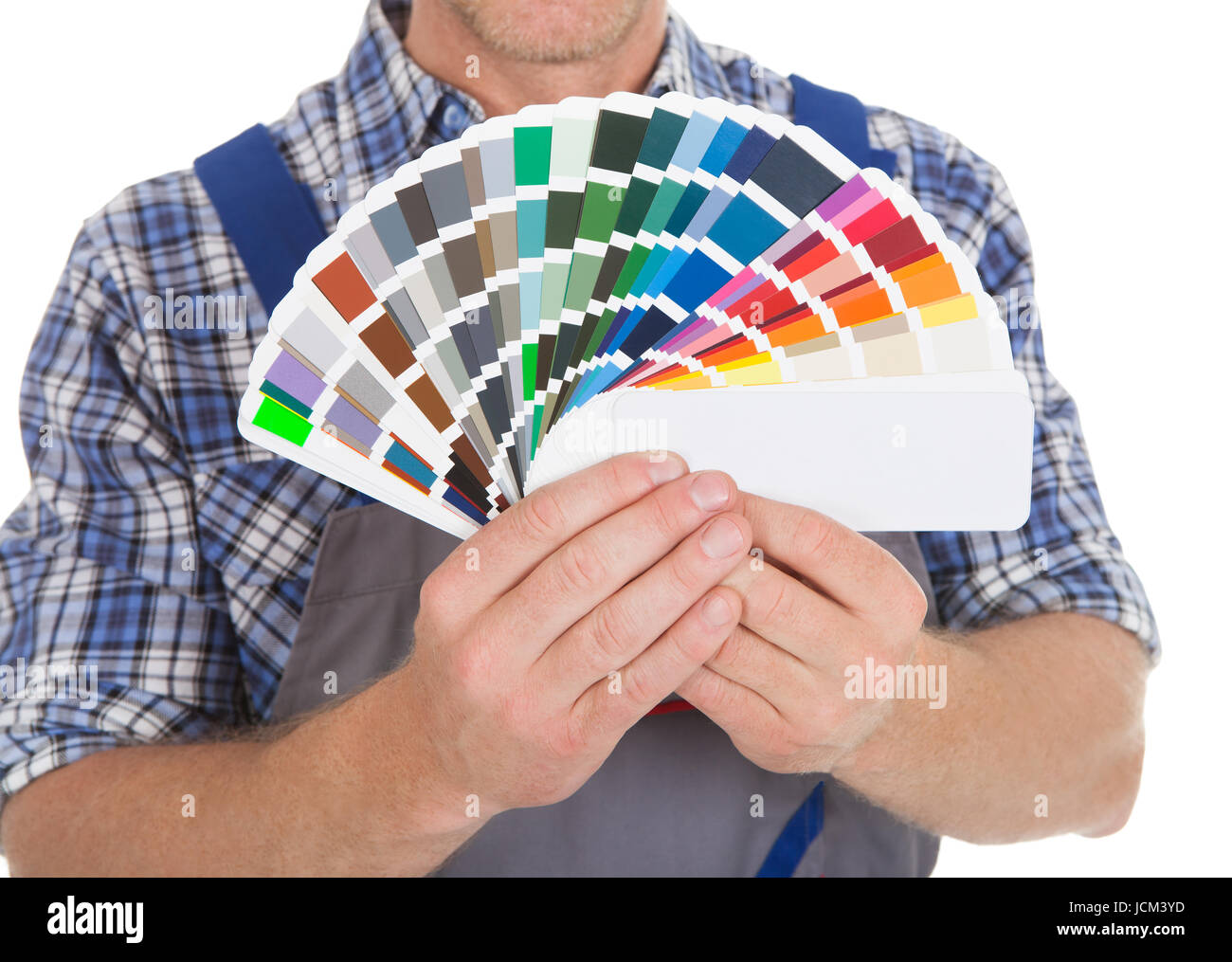 Handiman Color Midsection of handyman showing fanned color swatches over white ...