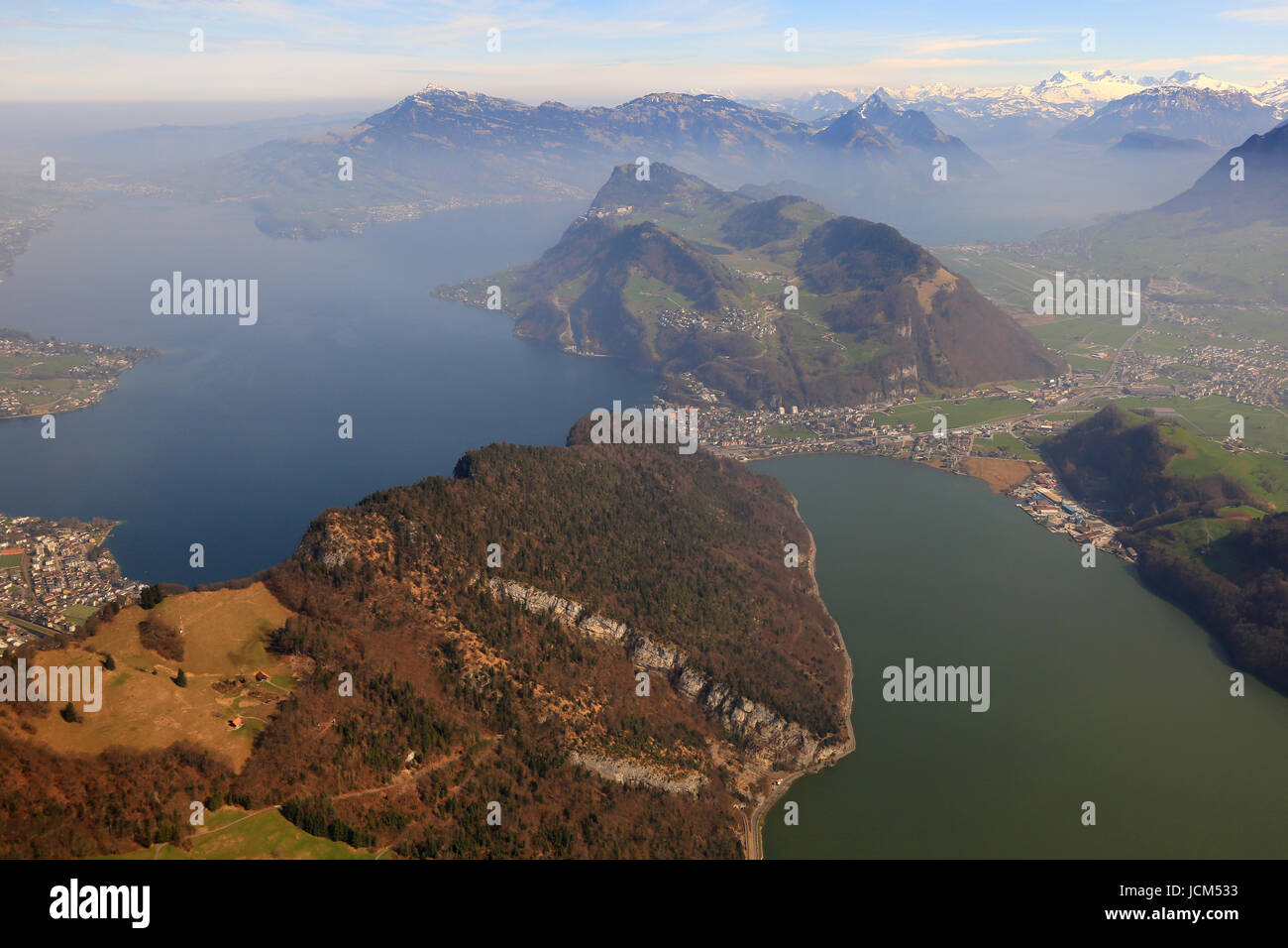 Lake Lucerne Alps panorama overview mountains Luzern Switzerland aerial view photography photo Stock Photo