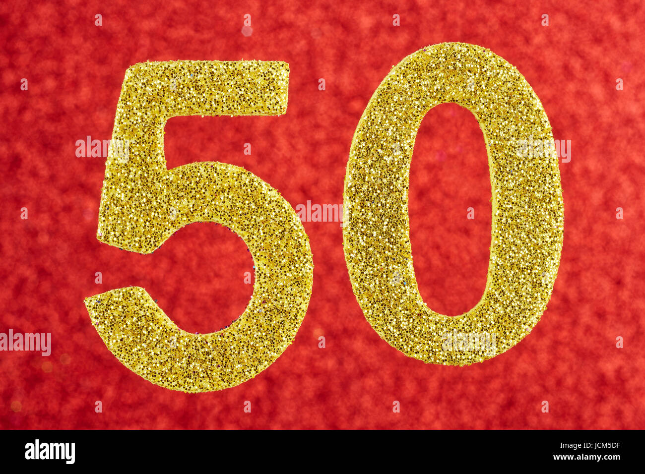 Number fifty yellow over a red background Anniversary Horizontal
