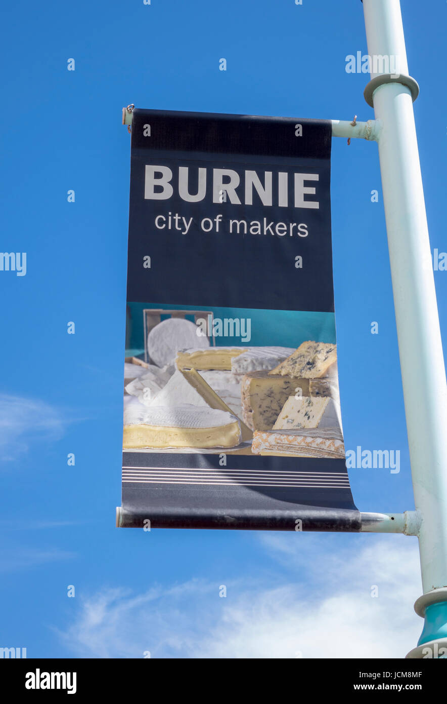 Burnie City Council Lampost Sign, City Of Makers Referring To The Active Craft Small Industries Stock Photo