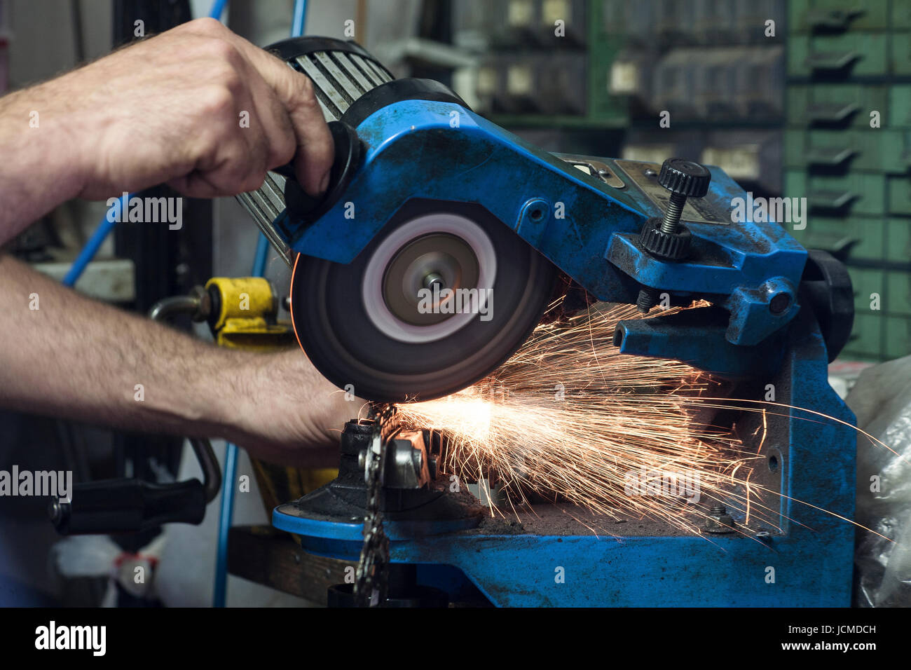 Worker at work with mechanical cutter Stock Photo Alamy