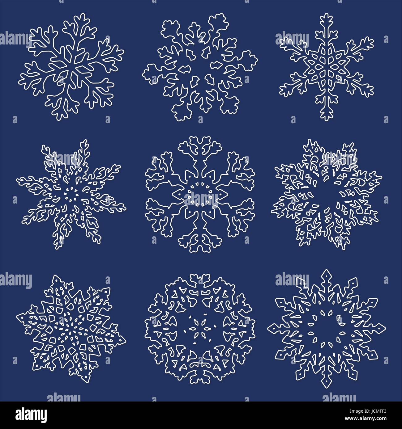 Set of white linear snowflakes Stock Vector