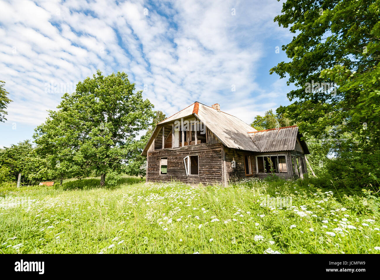 abandoned building ruins on blue sky Stock Photo - Alamy