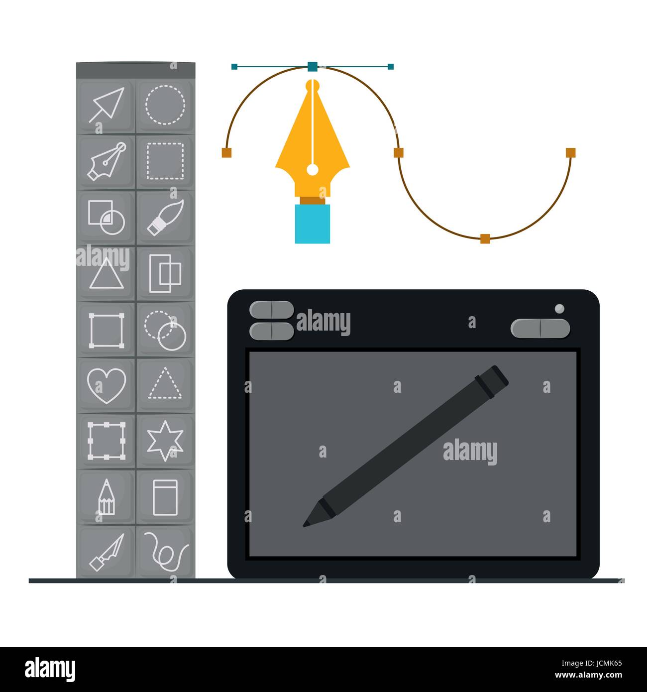 colorful background with basic tool box for designer graphic and