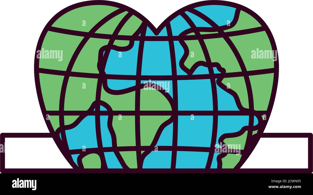 silhouette color sections closeup flat globe earth world in heart shape ...