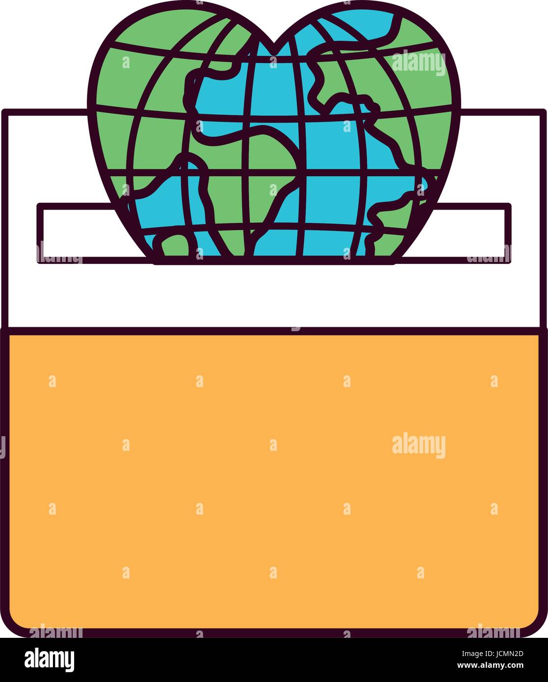 silhouette color sections front view flat globe earth world in heart ...