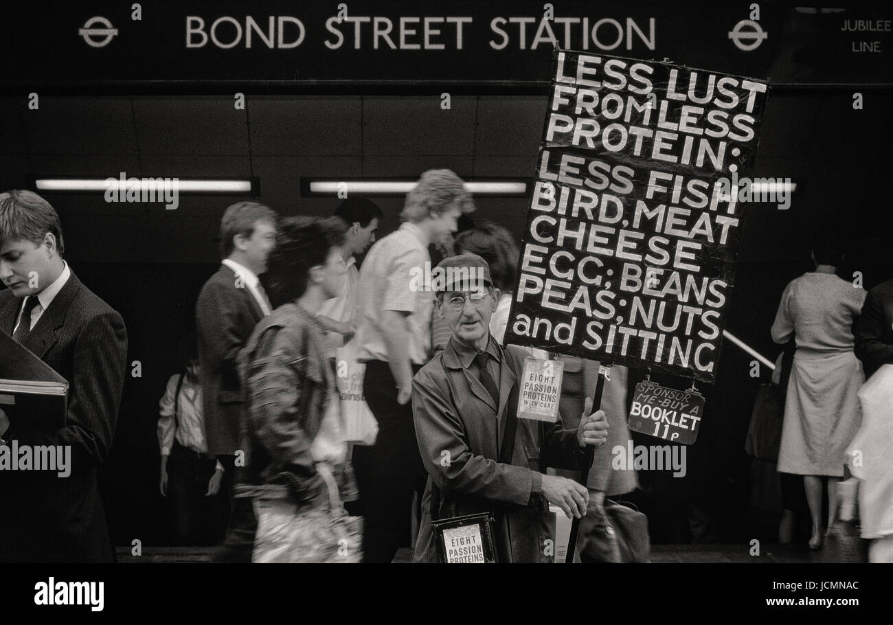 Stanley Green, the protein man carrying his placard in Oxford Street, London in the early 1980's