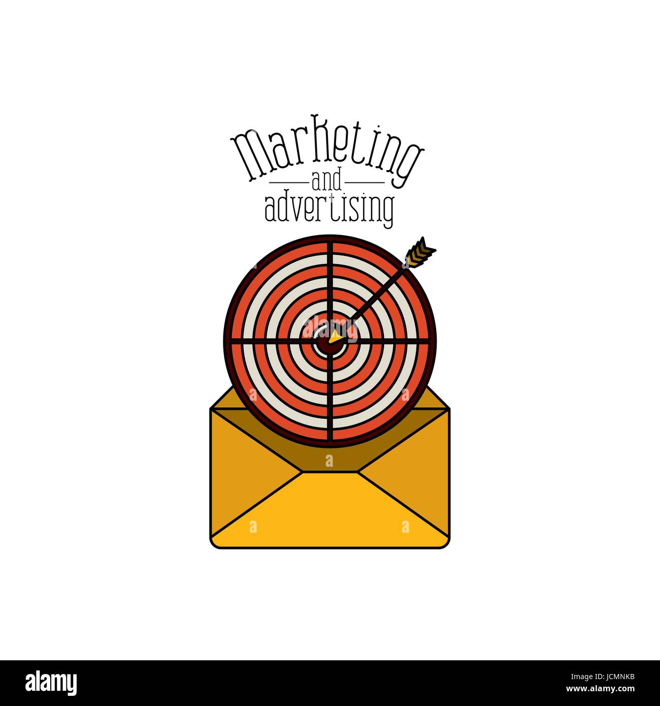 white background with paper envelope with target and arrow marketing ...