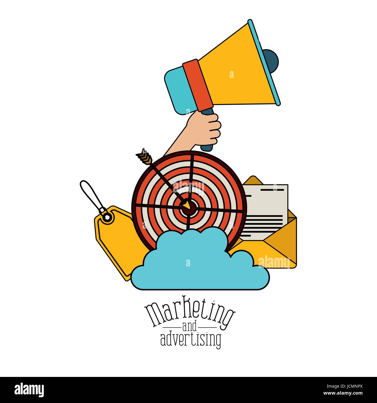 white background with colorful set megaphone and strategy elements