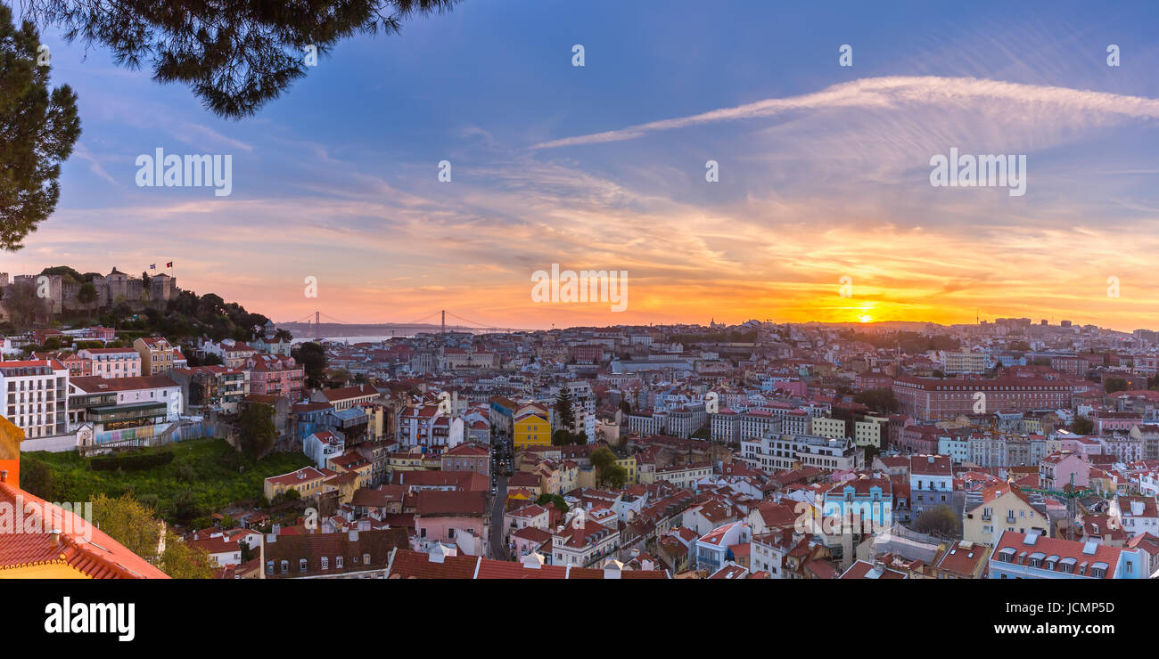Historical centre of Lisbon at sunset, Portugal Stock Photo