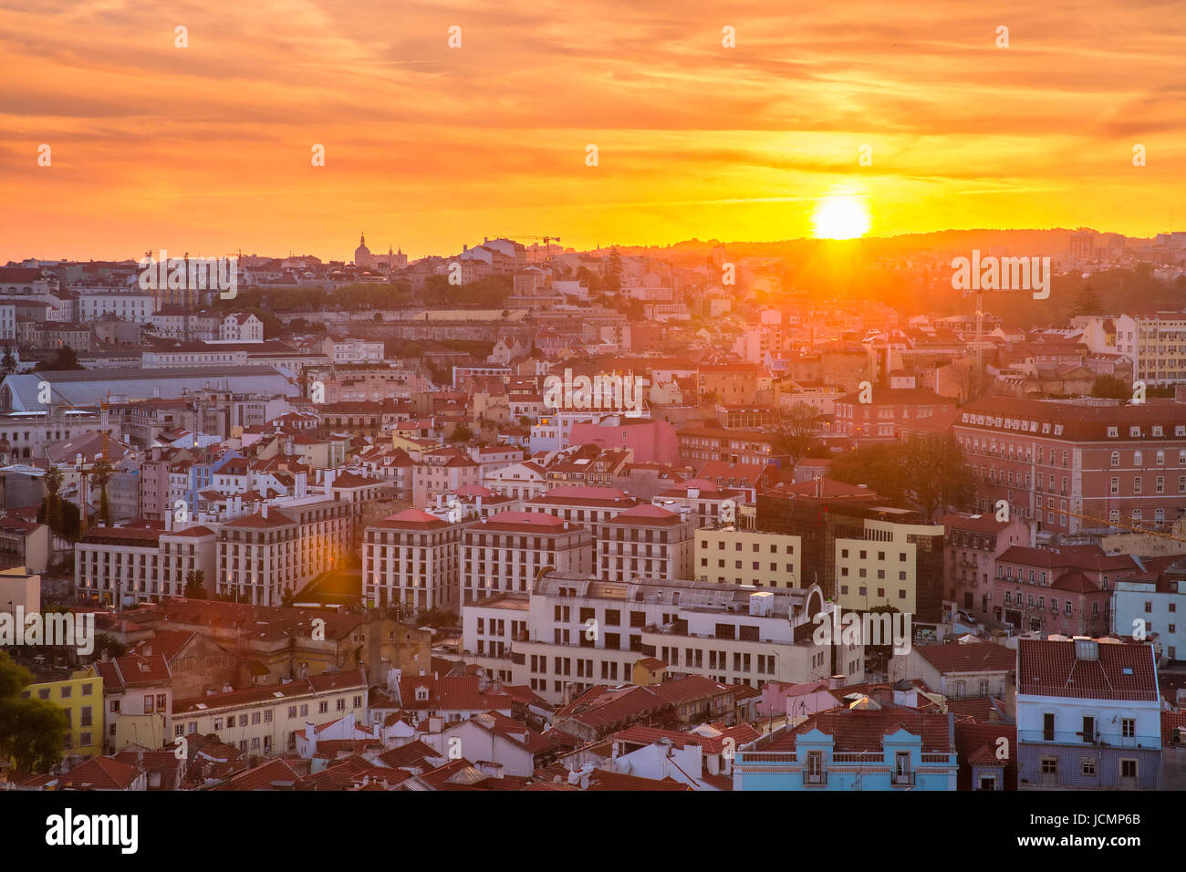 Historical centre of Lisbon at sunset, Portugal Stock Photo