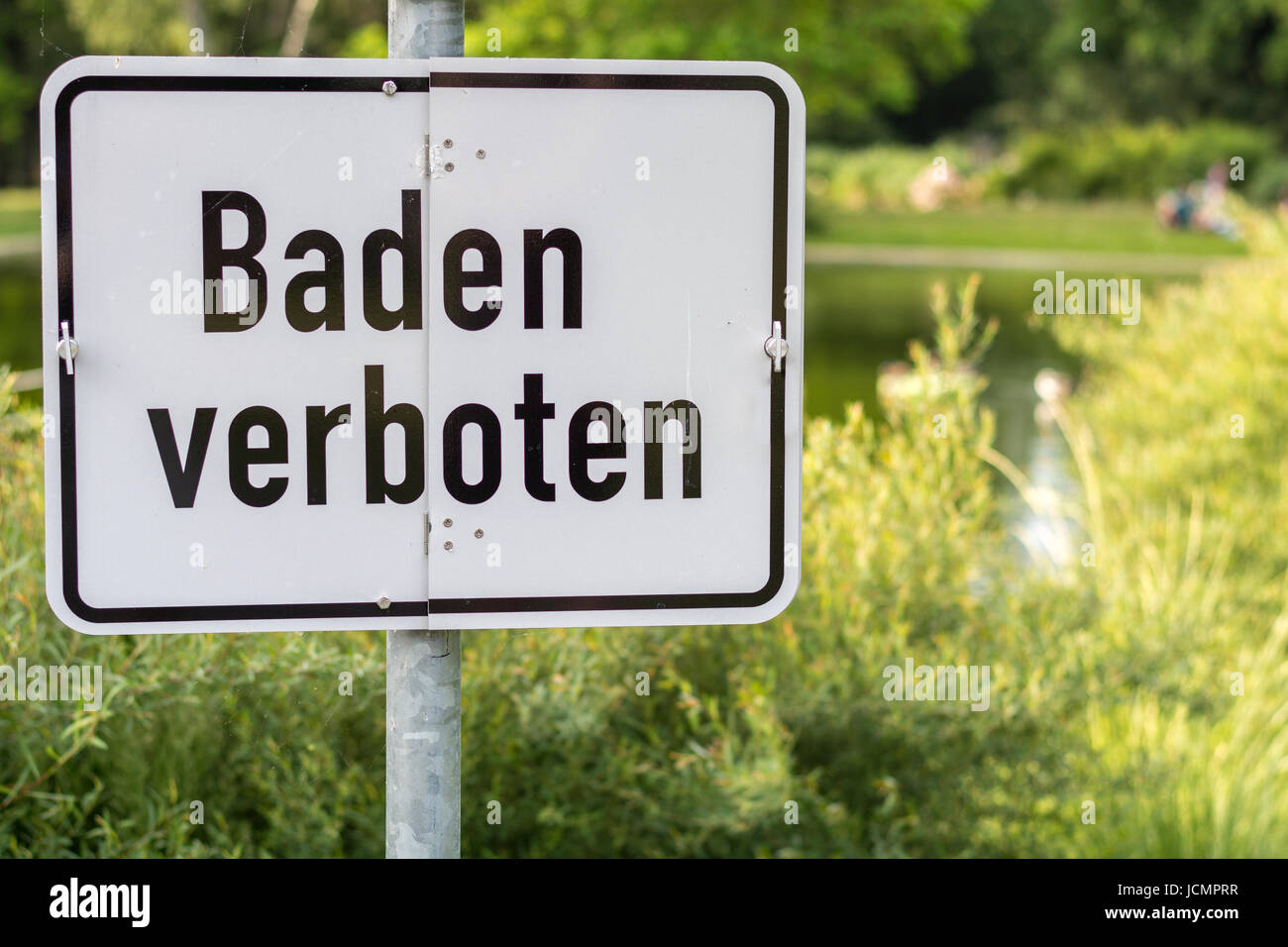 A German sign which says that swimming is not allowed Stock Photo Alamy