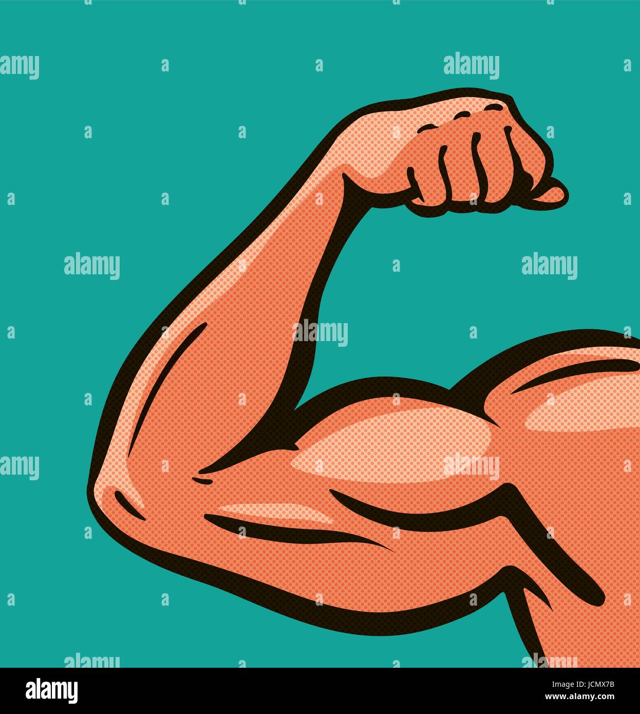 Strong arm, muscles, gym. Comics style design. Vector illustration Stock Vector