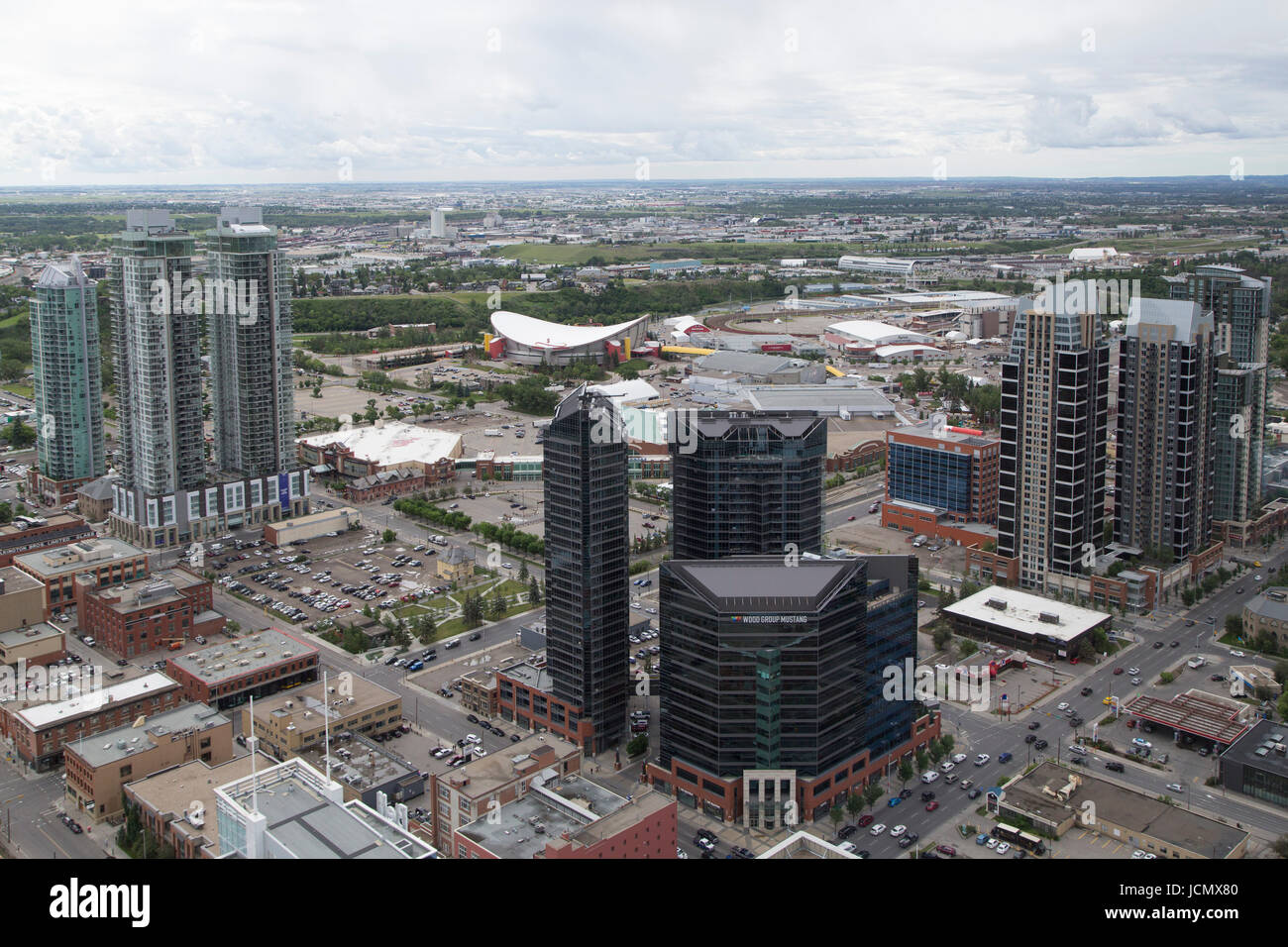 Buildings in downtown Calgary, Canada. The Saddledome, the home of the