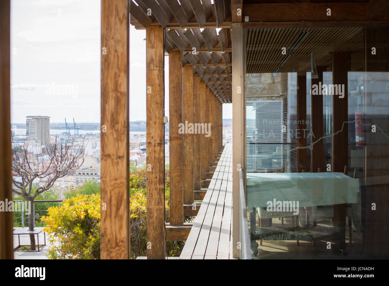 Modern glass and wooden building in Alicante in Spain Stock Photo