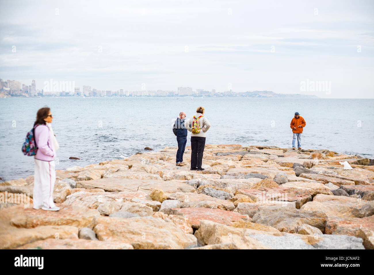 people out on the rocks, Alicante, Spain. Stock Photo