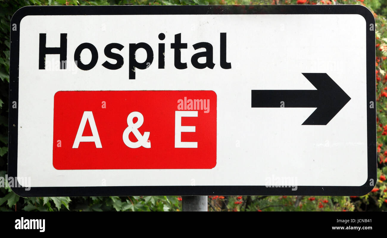 Hospital A and E sign near the Alexexanda Hospital in Redditch, Worcestershire Stock Photo