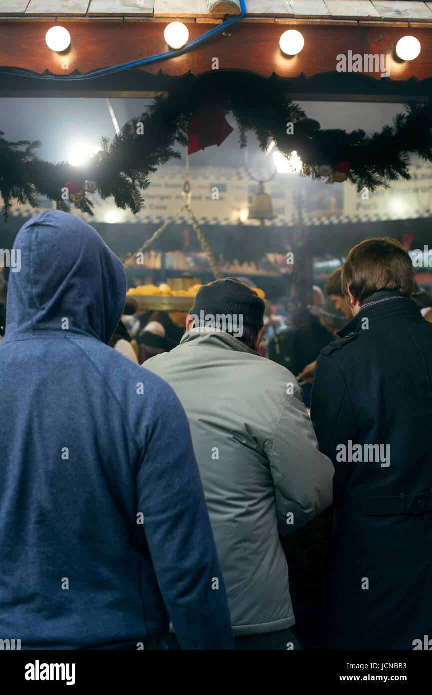 Que for food stand at Manchester Christmas market. Stock Photo