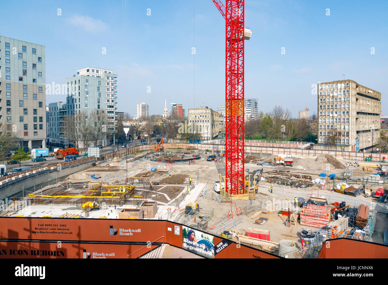 London, UK - March 27, 2017: construction site of Blackwall Reach, a new housing development in East London Stock Photo