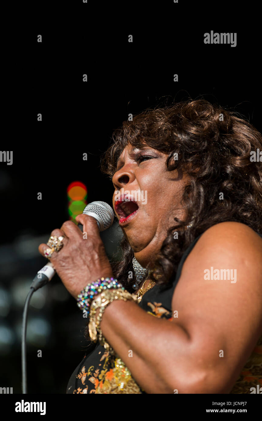 Dundrennan Scotland, UK - July 25, 2014: American vocal group Martha Reeves and the Vandellas live on the Summerisle stage at the 13th Wickerman Festi Stock Photo