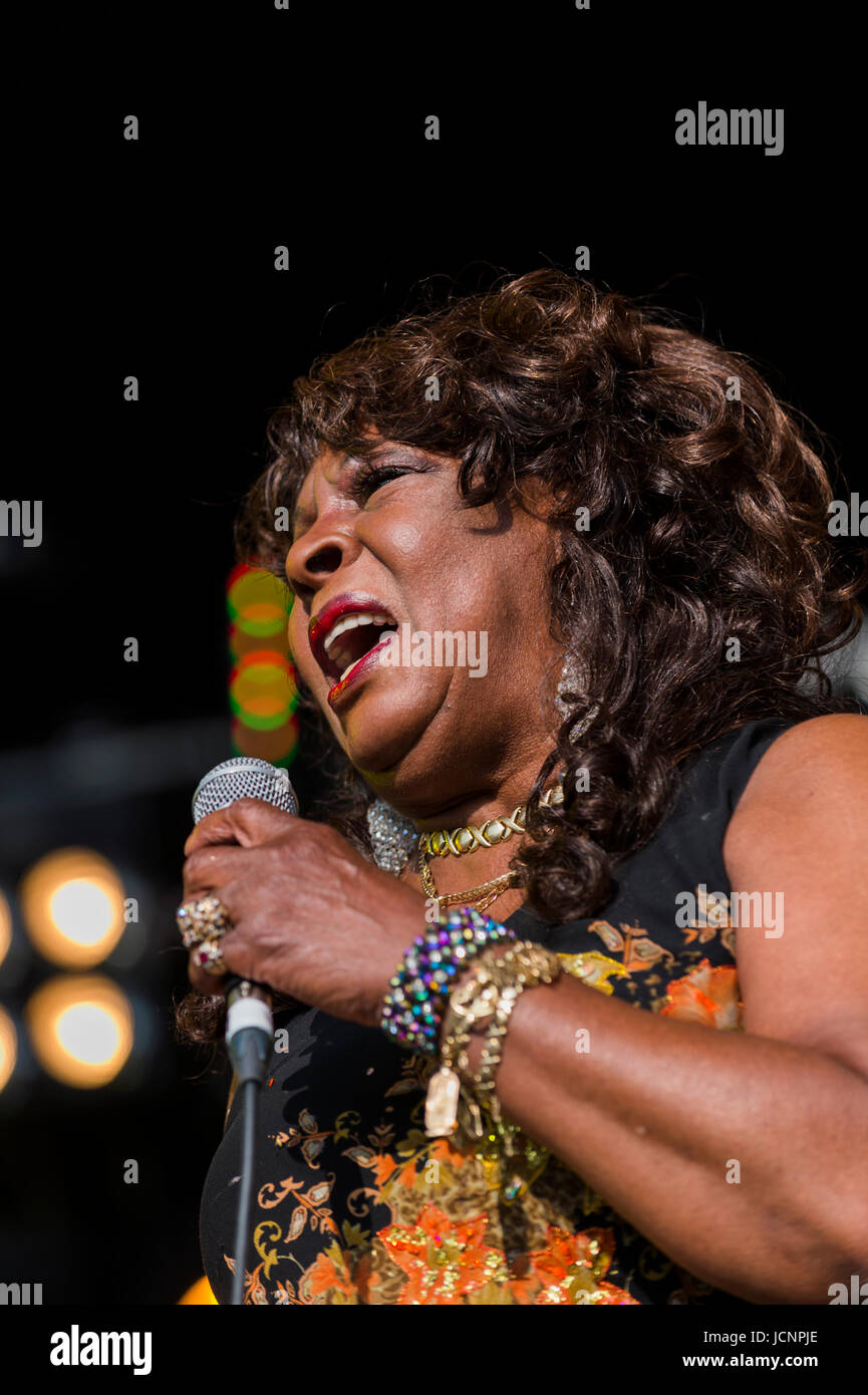 Dundrennan Scotland, UK - July 25, 2014: American vocal group Martha Reeves and the Vandellas live on the Summerisle stage at the 13th Wickerman Festi Stock Photo