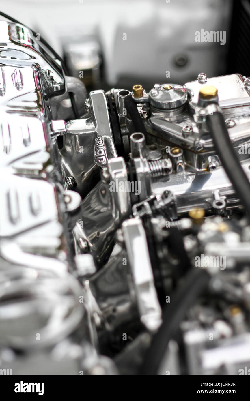 Up close photo of a car engine. Stock Photo