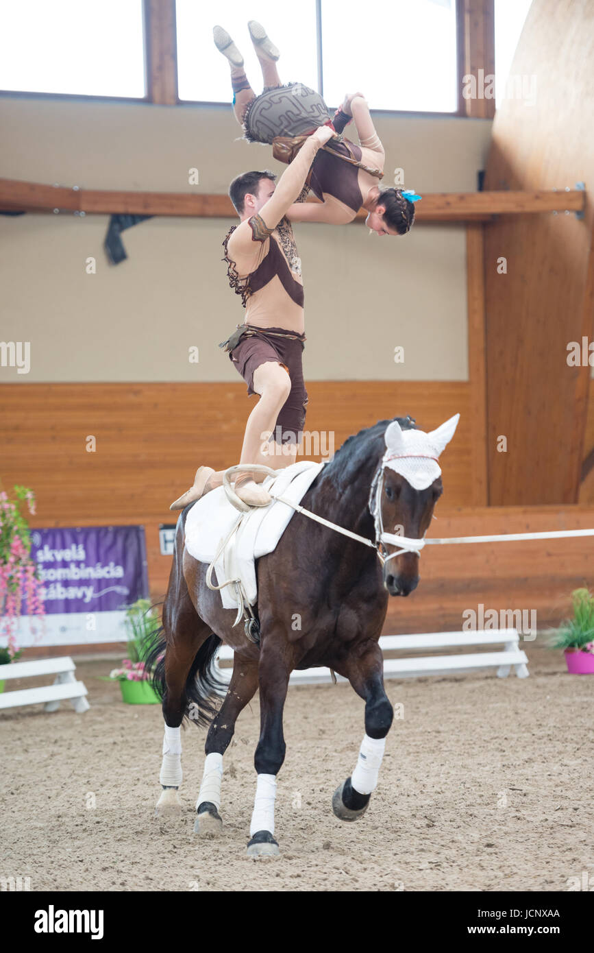 Pezinok, Slovakia. 16th Jun, 2017. Theresa Thiel and Stefan Csandl from Austria in action at Vaulting competition on June 16, 2017 in Pezinok, Slovakia Credit: Lubos Paukeje/Alamy Live News Stock Photo