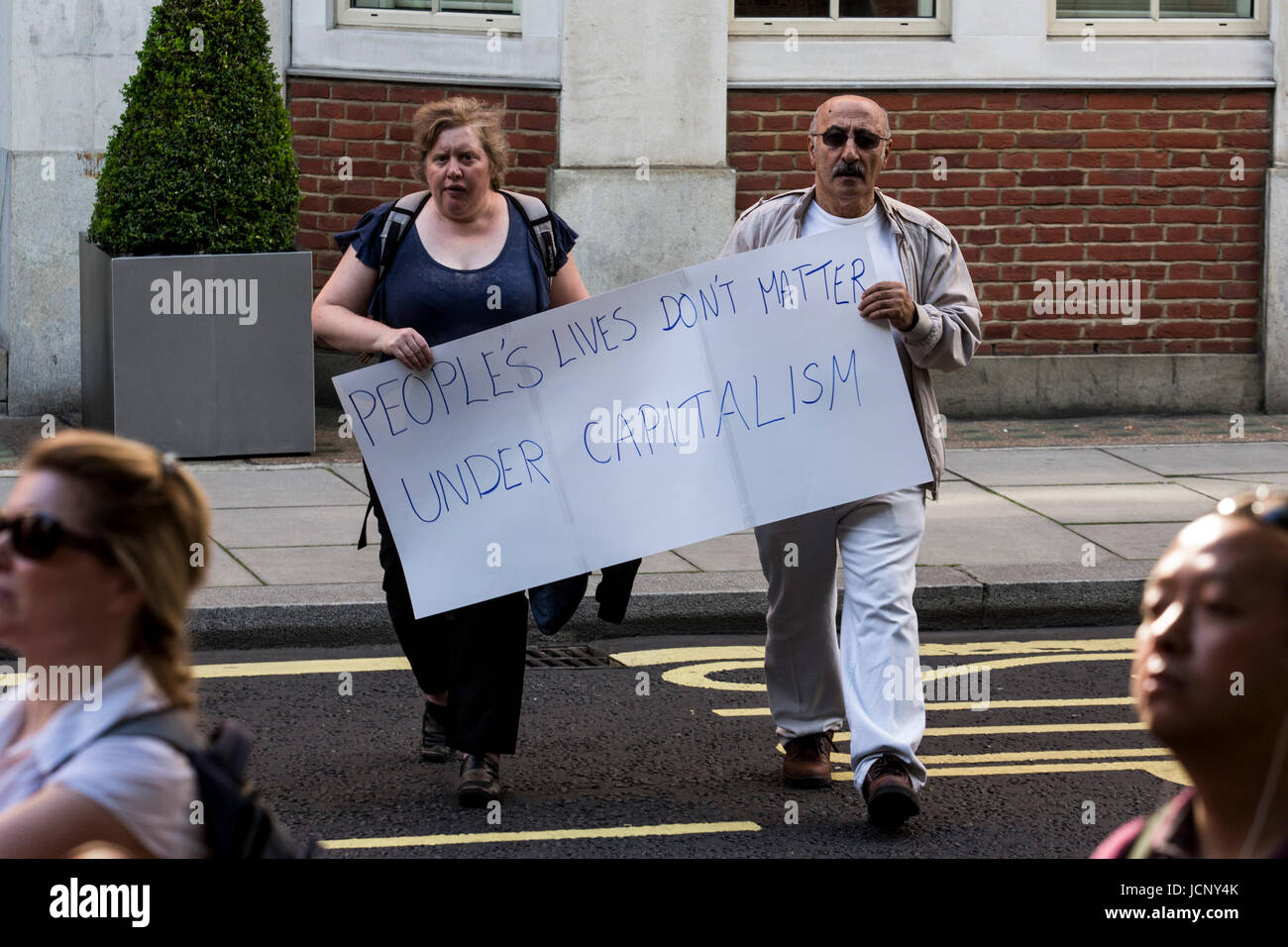 London, UK. 16th June, 2017. Justice for Grenfell Protest outside the Home Office. Protesters call for a full investivation into the disaster at Grenfell Tower. Credit: Bettina Strenske/Alamy Live News Stock Photo