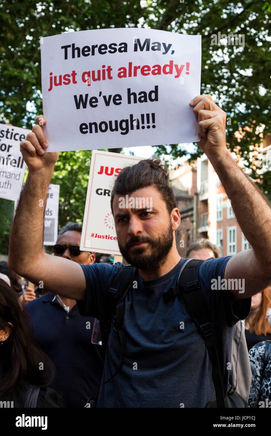 London, UK, 16 June 2017. Justice for Grenfell Protest outside the Home Office. Protesters call for a full investivation into the disaster at Grenfell Tower. Photo: Bettina Strenske/Alamy Live News Stock Photo