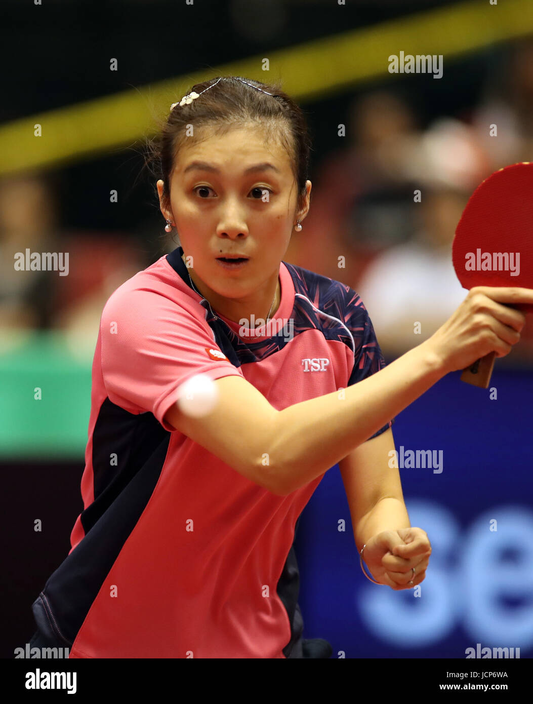 Tokyo, Japan. 17th June, 2017. German table tennis player Ying Han returns  the ball against Cheng I-Ching of Taiwan during women's singles quarter  finals of the ITTF World Tour Platinum Japan Open