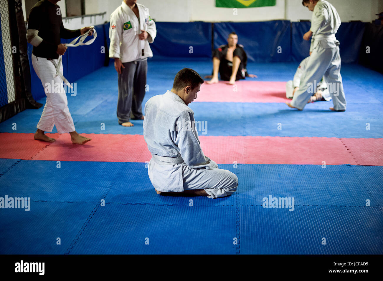 MMA Training, Brazilian jiu-jitsu session. Stock Photo