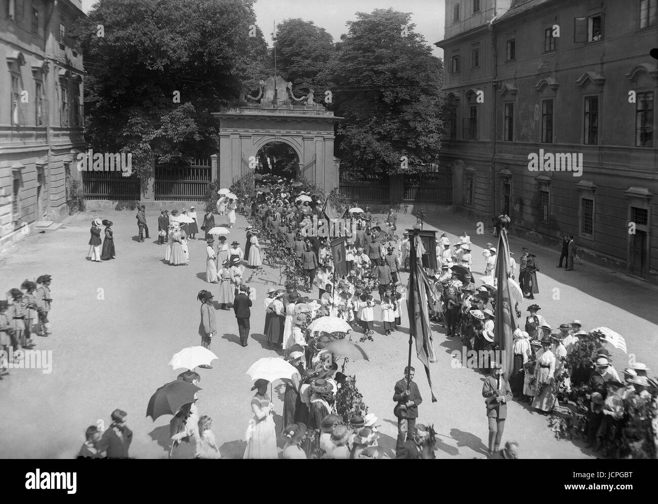 Catholic Procession in Town of Postoloprty in 1915. Bohemia. Austria- Hungary. Stock Photo