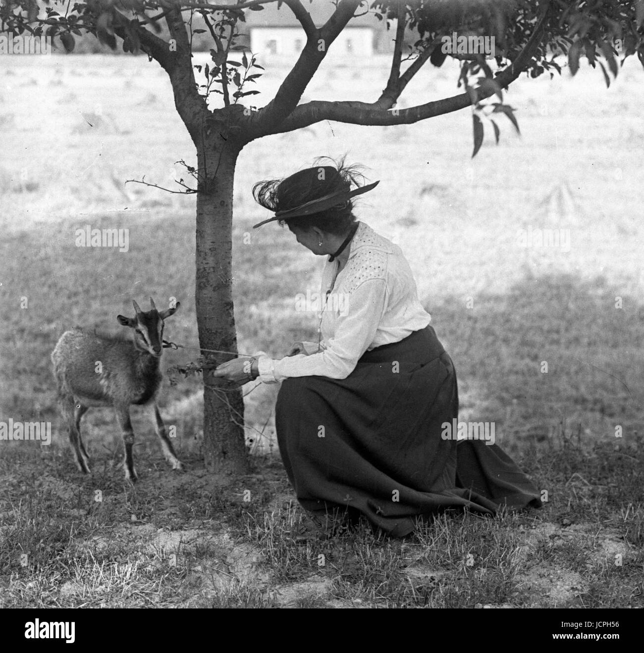 Woman with  Goat. Circa 1915 Stock Photo