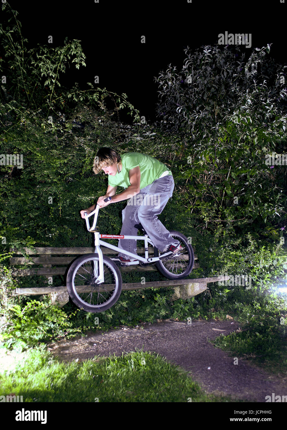 A BMXer does a trick Stock Photo